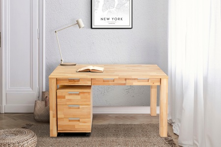 HOME AFFAIRE, Home affaire Büro-Set »Robi«, (2 St.), aus massiv geöltem Buchenholz, bestehend aus Robi Schreibtisch 135 cm und einem Rollcontainer, Home affaire Büromöbel-Set »Robi«, (Set, 2 tlg.), Buchenholz, bestehend aus Robi Schreibtisch 135 cm und Rollcontainer