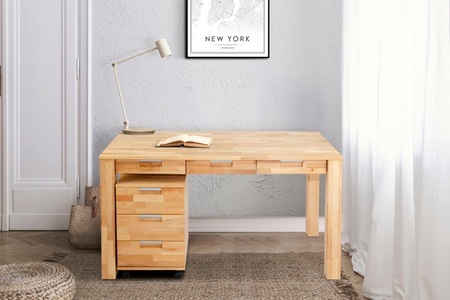 HOME AFFAIRE, Home affaire Büro-Set »Robi«, (2 St.), aus massiv geöltem Buchenholz, bestehend aus Robi Schreibtisch 135 cm und einem Rollcontainer, Home affaire Büromöbel-Set »Robi«, (Set, 2 tlg.), Buchenholz, bestehend aus Robi Schreibtisch 135 cm und Rollcontainer