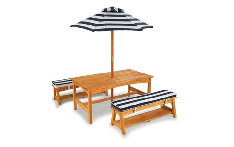 Kidkraft, KidKraft Gartentischset mit Bank, Kissen und Sonnenschirm, 