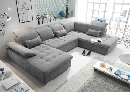 MID.YOU, MID.YOU Wohnlandschaft in textil, holzwerkstoff grau , Wayne U , Uni , 240 cm , Nachbildung , seitenverkehrt erhältlich, Rücken echt , 002220026707, MID.YOU Wohnlandschaft in mikrovelours grau , Wayne U , Textil , Uni , 340x240 cm , Mikrovelours , Schlafen auf Sitzhöhe, Rücken echt , 002220026707