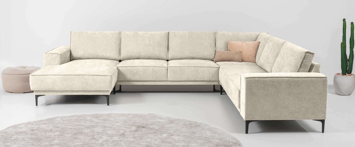 PLACES OF STYLE, Places of Style Wohnlandschaft »XXL Sofa Oland, Struktur, Flachgewebe, Luxus-Microfaser, Boucle«, U-Form, 342 cm, Wellenunterfederung, Skandi-Design, Metallfüsse, GOODproduct Wohnlandschaft »OLAND U-Form, XXL, B: 342 cm, Skandi-Design« Skandi-Design in Struktur, Flachgewebe, Luxus-Microfaser, Boucle