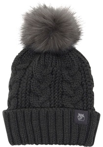 HIGHLIGHT COMPANY, Highlight Company Strickmütze, Fellimitat-Bommel, Zopfmuster, 