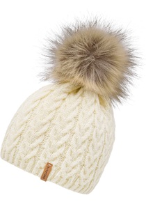 Chillouts, chillouts Bommelmütze »Tabea Hat«, Abnehmbarer Fellimitat-Pom Pom, Zopfmuster, chillouts Bommelmütze »Tabea Hat«, mit abnehmbarem Kunstfell-Bommel