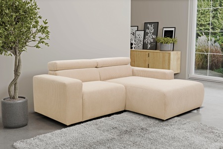 DOMO collection, DOMO collection Ecksofa »Brandon kleine Ausführung B/T/H: 214/100/80 cm«, Mit Kopfteilverstellung, auch in Leder und Cord, DOMO collection Ecksofa »Brandon, inkl. Kopfteilverstellung, B/T/H: 214/100/80 cm, L-Form« Cord, creme