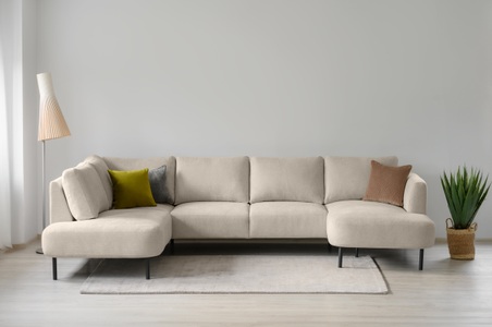 PLACES OF STYLE, Places of Style Wohnlandschaft »Cesola, U-Form, XXL«, in weichem Chenille-Stoff, Breite 327 cm, mit schwarzen Metallfüssen, Places of Style Wohnlandschaft »Cesola«, in weichem Chenille-Stoff, Breite 327 cm, mit schwarzen Metallfüssen