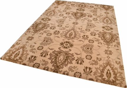 Theko®die Markenteppiche, Wollteppich Nadeem Theko®die Markenteppiche Beige, THEKO Teppich »Timeless 1«, rechteckig, 12 mm Höhe, Kurzflor, florales Design, 80% Schurwolle, Wohnzimmer