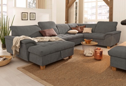 HOME AFFAIRE, Home affaire Wohnlandschaft »Lyla«, wahlweise mit Rückenfunktion und zusätzlich mit Bett + Bettkasten, Home affaire Wohnlandschaft »Lyla U-Form«, wahlweise mit Rückenfunktion und zusätzlich mit Bett + Bettkasten