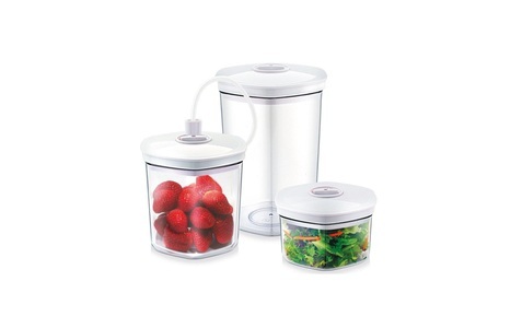 Caso, Caso Vakuumbehälter SET White - Vakuumier-Behälter-Set (Transparent/Weiß), Caso Vakuum Behälter 3 teilig 70x180mm Zubehör
