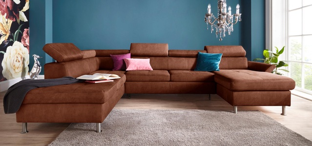exxpo - sofa fashion, exxpo - sofa fashion Wohnlandschaft, inkl. Kopf- bzw. Rückenverstellungwahlweise mit Bettfunktion und Bettkasten, exxpo - sofa fashion Wohnlandschaft »Maretto, bequem und komfortabel, viel Platz, Breite 330cm, U-Form« inkl. Kopfteilverstellung für mehr Sitzkomfort, wahlweise Bettfunktion