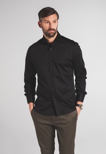 Eterna, ETERNA LANGARM HEMD MODERN FIT SOFT TAILORING JERSEY SCHWARZ UNIFARBEN, Eterna Langarmhemd »MODERN FIT«, NON IRON (bügelfrei)