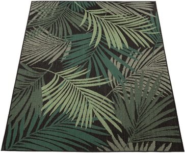 Paco Home Teppich »Ostende 534«, rechteckig, 2 mm Höhe, Flachgewebe, Motiv Palmenblätter, In- und Outdoor geeignet, Wohnzimmer