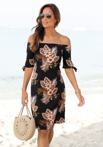 BEACHTIME, Beachtime Strandkleid, Beachtime Strandkleid, mit Bändern an den Ärmeln und Carmenausschnitt, Sommerkleid