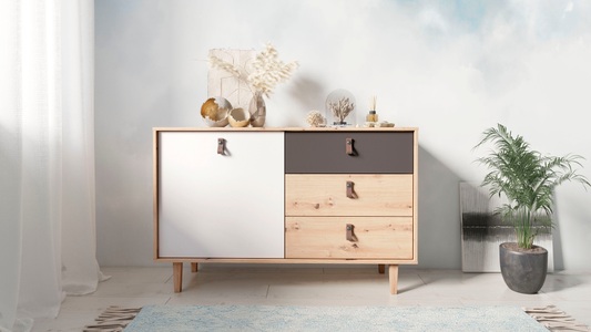 INOSIGN, INOSIGN Sideboard »Bill«, Breite 120 oder 180 cm, Füsse aus Eiche Massivholz, INOSIGN Sideboard »Bill, Kommode in 120cm und 180cm Breite, mit Massivholzfüssen,«, verstellbaren Einlegeböden und Schubkästen für viel Stauraum