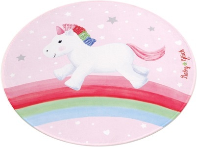 BABYGLÜCK, Kinderteppich, »Babyglück 714«, Babyglück, rund, Höhe 6 mm, gedruckt, Babyglück Kinderteppich »Babyglück 714«, rund, 6 mm Höhe, Stoff Druck, Motiv Einhorn & Regenbogen, weiche Mircofaser