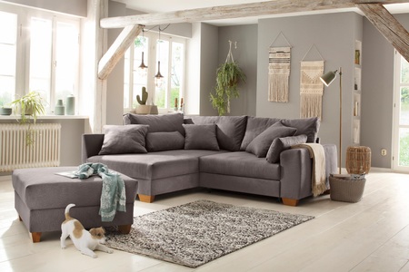 HOME AFFAIRE, Home affaire Ecksofa »Helena«, wahlweise mit Bettfunktion, Federkern, lose Kissen versch. Grösse, Home affaire Ecksofa, wahlweise mit Bettfunktion, verschiedene Bezugsarten