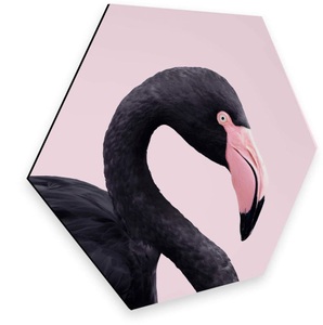 Wall-Art, Wall-Art Metallbild »Rosa Flamingo Pink Black Hexagon«, Wall-Art Metallbild »Rosa Flamingo Pink Black Hexagon«, (1 St.), vintage Metallschild