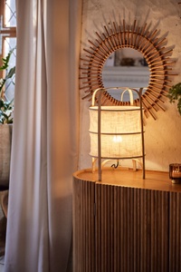 Gala, GALA Tischleuchte »McAnany Way«, E27, 1 St., Tischlampe mit Textil Schirm und Holz Rahmen, E27, beige/natur, Home affaire Tischleuchte »McAnany Way«, 1 flammig, Leuchtmittel E27 ohne Leuchtmittel, Tischlampe mit Textil Schirm und Holz Rahmen, E27, beige/natur