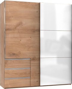 fresh to go, Fresh To Go Schwebetürenschrank »Level«, mit Glastür, MID.YOU Schwebetürenschrank in weiss, eichefarben , Level 36C , Holzwerkstoff , 3 Fächer , 3 Schubladen , 200x236x65 cm , Dekorfolie,Dekorfolie,Nachbildung , umfangreiches Zubehör erhältlich, In verschiedenen Grössen erhältlich, in verschiedene