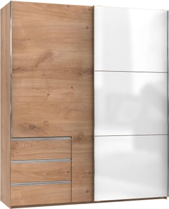 fresh to go, Fresh To Go Schwebetürenschrank »Level«, mit Glastür, MID.YOU Schwebetürenschrank in weiss, eichefarben , Level 36C , Holzwerkstoff , 3 Fächer , 3 Schubladen , 200x236x65 cm , Dekorfolie,Dekorfolie,Nachbildung , umfangreiches Zubehör erhältlich, In verschiedenen Grössen erhältlich, in verschiedene