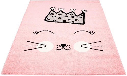 Carpet City, Kinderteppich, »Bubble Kids 1331«, Carpet City, rechteckig, Höhe 11 mm, maschinell gewebt, Carpet City Kinderteppich »Bubble Kids 1331«, rechteckig, 11 mm Höhe, Spielteppich, Katze, Krone, Weicher Flor, Pflegeleicht, Kinderzimmer