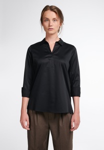 Eterna, ETERNA LANGARM BLUSE MODERN CLASSIC SATINGEWEBE SCHWARZ UNIFARBEN, 
