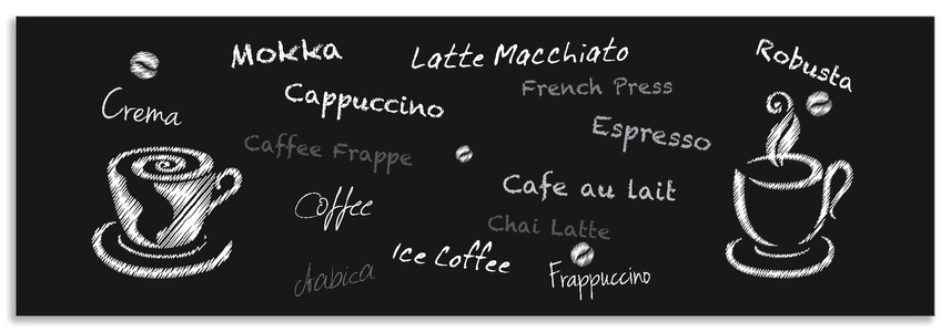 Artland, Artland Küchenrückwand »Kaffee. Designelemente auf einer Tafel«, Artland Küchenrückwand »Kaffee. Designelemente auf einer Tafel«, (1 tlg.), Alu Spritzschutz mit Klebeband, einfache Montage