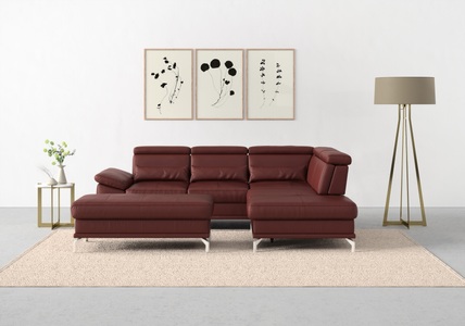 SIT&MORE, sit&more Ecksofa »Cabrio«, mit Sitztiefenverstellung und Federkern, 3 Nierenkissen, sit&more Ecksofa »Cabrio L-Form, B: 274 cm, mit Sitztiefen-, Arm- & Kopfteilverstellung« 3 Nierenkissen, Federkern, optional Bettfunktion und Stauraum