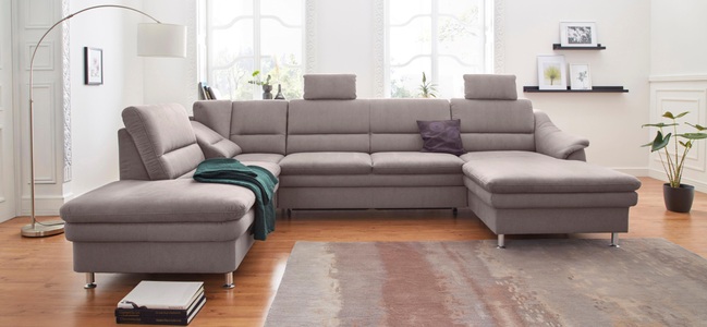 SIT&MORE, sit&more Wohnlandschaft, sit&more Wohnlandschaft »Cardoso U-Form« mit Federkern und Kopfstützen, mit Bettfunktion und Relaxfunktion