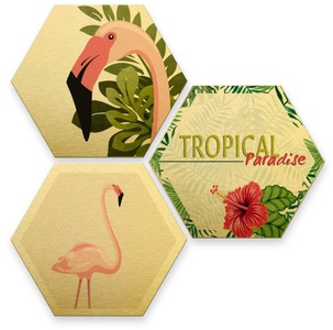 Wall-Art, Wall-Art Mehrteilige Bilder »Goldfarbeneffekt Flamingo Wanddeko« (Set), Wall-Art Mehrteilige Bilder »Goldeffekt Flamingo Wanddeko«, Schriftzug, (Set, 3 St.), Metallschild Collage