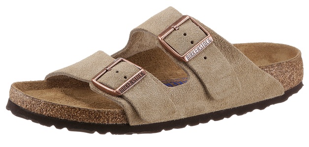 Birkenstock, Birkenstock Pantolette »Arizona SFB«, aus Veloursleder, schmale Schuhweite, Birkenstock - Arizona BS Wildleder sandale, für Damen, Grau, Größe 35
