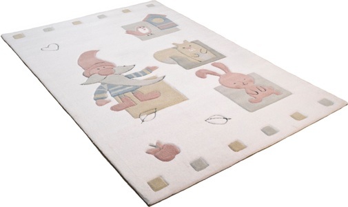 THEKO, Kinderteppich, »Zwerg«, THEKO, rechteckig, Höhe 14 mm, handgetuftet, THEKO Kinderteppich »Zwerg«, rechteckig, 14 mm Höhe, Kurzflor, Motiv Zwerg & Tiere, Pastell-Farben, Kinderzimmer