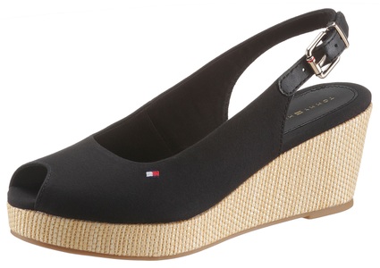 Tommy Hilfiger, Tommy Hilfiger Iconic Elba Sling zurück Keil FW0FW04788BDS universal Frauen Schuhe schwarz 3.5 UK / 5.5 US / 36 EUR / 22.5 cm, Tommy Hilfiger Sandalette »ICONIC ELBA SLING BACK WEDGE«, Sommerschuh, Sandale, Keilabsatz, mit Jutebesatz