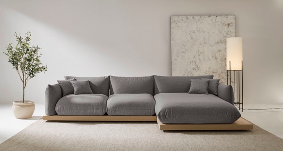 GOODproduct Ecksofa »Kalix, Polsterecke mit kräftigem Holz-Plateau, moderne Couch in L-Form« wahlweise Recamiere links o. rechts, Strukturstoff, hoher Sitzkomfort