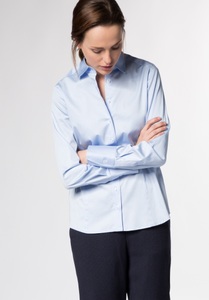Eterna, ETERNA Langarm Bluse »MODERN CLASSIC«, Satin Shirt Bluse in hellblau unifarben