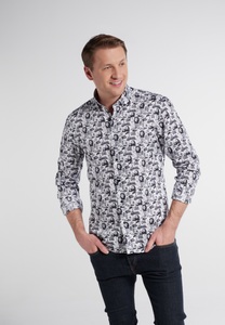 Eterna, ETERNA LANGARM HEMD SLIM FIT TWILL SCHWARZ/WEISS BEDRUCKT, Eterna Langarmhemd »SLIM FIT«