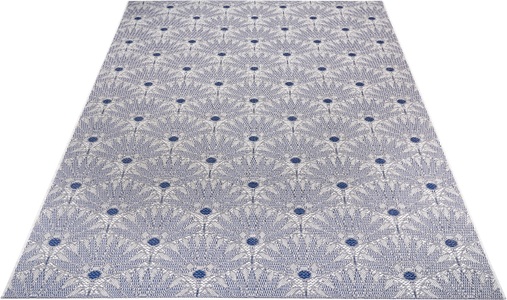 White Label, White Label - Teppich In-& Outdoor - 80 x 150 cm; - Blau Creme, Leonique Teppich »Kaia«, rechteckig, 3 mm Höhe, florales Muster, strapazierfähig & pflegeleicht, Flachgewebe