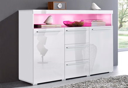 undefined, Sideboard, Breite 132 cm, INOSIGN Sideboard »India,Breite 132cm stilvolle Anrichte mit 2Türen, 3 Schubladen«, Kommode viel Stauraum, Einlegeböden verstellbar,ohne Beleuchtung