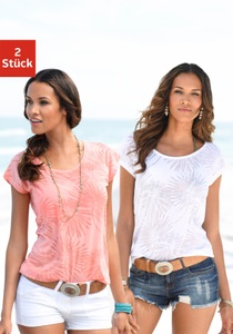 BEACHTIME, Beachtime T-Shirt, Beachtime Kurzarmshirt »mit leicht transparenten Palmen«, (2er-Pack), aus weicher Ausbrenner-Qualität