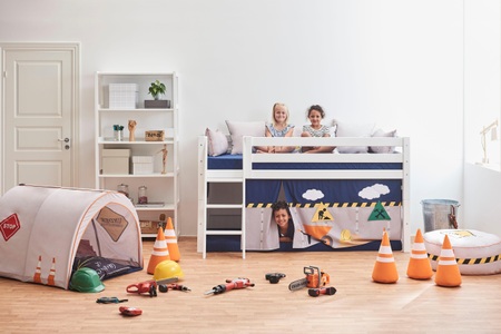 Hoppekids, Hoppekids Hochbett »Construction«, inkl. Vorhang, Matratze und Rollrost, Hoppekids Hochbett »«Construction»«, mit Baustellen-Vorhang Matratze 2 Grössen