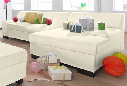 DOMO collection, DOMO collection Ecksofa, DOMO collection Ecksofa »Norma, elegant und modern, mit flachen Armlehnen, L-Form«, wahlweise mit Bettfunktion