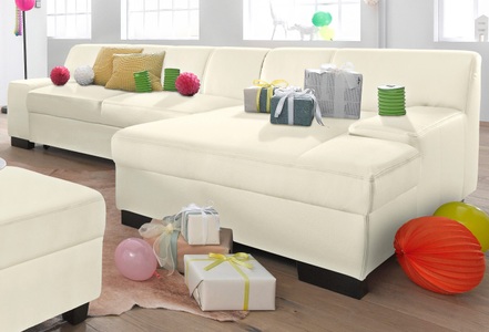 DOMO collection, DOMO collection Ecksofa, DOMO collection Ecksofa »Norma, elegant und modern, mit flachen Armlehnen, L-Form«, wahlweise mit Bettfunktion