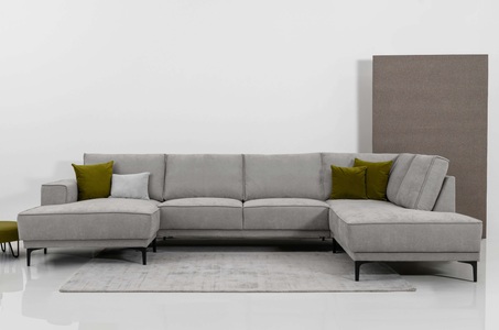PLACES OF STYLE, Places of Style Wohnlandschaft »XXL Sofa Oland, Struktur, Flachgewebe, Luxus-Microfaser, Boucle«, U-Form, 345 cm, Wellenunterfederung, Skandi-Design, Metallfüsse, GOODproduct Wohnlandschaft »XXL Sofa Oland, Struktur, Flachgewebe, Luxus-Microfaser, Boucle« U-Form, 345 cm, Wellenunterfederung, Skandi-Design, Metallfüsse