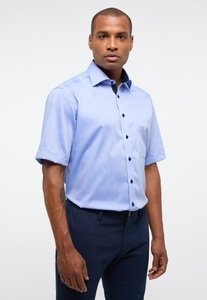 ETERNA Mode GmbH, ETERNA unifarbenes Pinpoint Kurzarmhemd COMFORT FIT, COMFORT FIT Hemd in blau unifarben