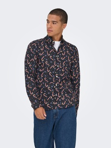 ONLY & SONS Langarmhemd »ONSELF XMAS AOP SLIM POPLIN LS SHIRT«
