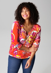 Aniston PLUS Langarmshirt, mit farbharmonischen, fantasievollem Druck