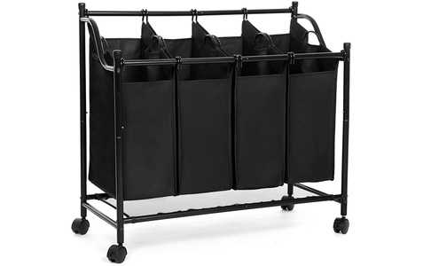 SONGMICS, Songmics - Wäschekorb Wäschesortierer Wäschebox Wäschewagen mit 4 × Sortierer Fächer Schwarz LSF005, SONGMICS Wäschesack