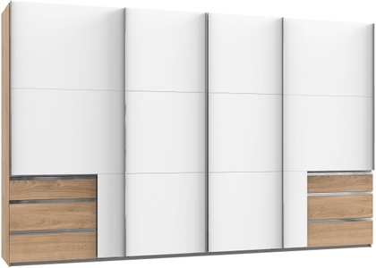 fresh to go, Fresh To Go Schwebetürenschrank »Level«, mit Synchronöffnung, MID.YOU Schwebetürenschrank in weiss, eichefarben , Level 36A B: 350Cm Weiss/Eiche , Metall , 6 Fächer , 6 Schubladen , 350.00x216.00x65.00 cm , Dekorfolie,Dekorfolie,Nachbildung,Nachbildung , In verschiedenen Grössen erhältlich, in verschiedenen