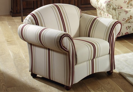 MAX WINZER, Max Winzer® Sessel »Carolina«, mit Holz-Kugelfüssen, Max Winzer® Sessel »Carolinas, Loungesessel, edler Bezug im Streifendesign, bequem«, geschwungene Armlehnen für hohen Sitzkomfort, mit Holz-Kugelfüssen