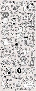Komar, Komar Vlies Fototapete »Scribble Park Panel«, 100/250 cm, Komar Vliestapete »Digitaldruck Vlies - Scribble Park Panel - Grösse 100 x 250 cm«, bedruckt, Wohnzimmer, Schlafzimmer