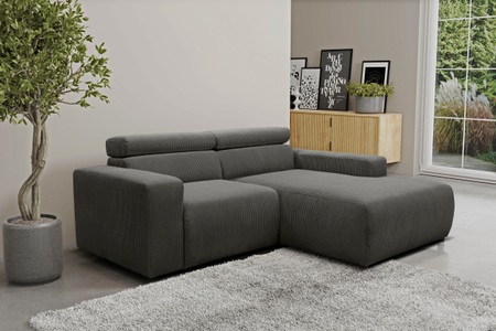 DOMO collection, DOMO collection Ecksofa »Brandon kleine Ausführung B/T/H: 214/100/80 cm«, Mit Kopfteilverstellung, auch in Leder und Cord, DOMO collection Ecksofa »Brandon, inkl. Kopfteilverstellung, B/T/H: 214/100/80 cm, L-Form« Cord, grau